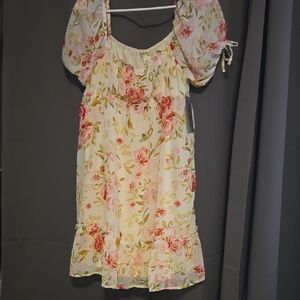 Floral Puff Sleeve Sundress in Cream and Pink